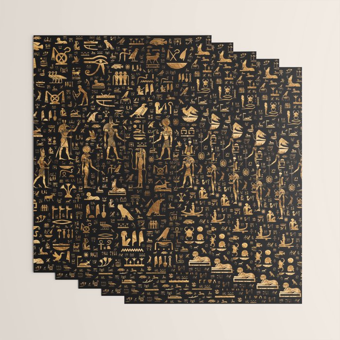 Ancient Egyptian Hieroglyphics Obsidian Copper Wrapping Paper Gallery Image 3