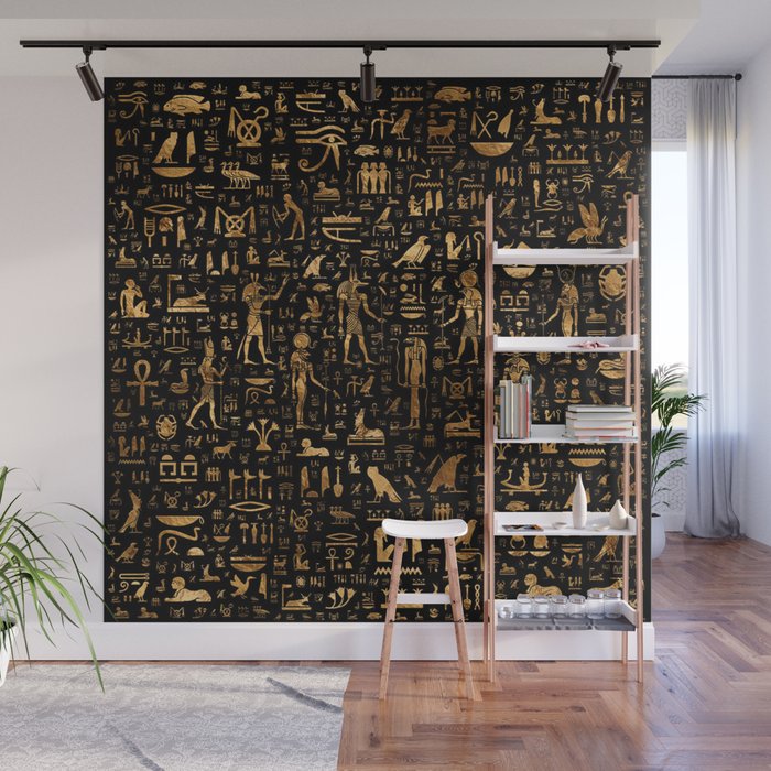 Ancient Egyptian Hieroglyphics Obsidian Copper Wall Mural Gallery Image 1