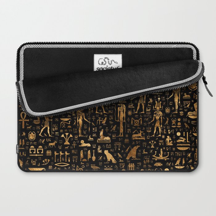 Ancient Egyptian Hieroglyphics Obsidian Copper Laptop Sleeve Gallery Image 2