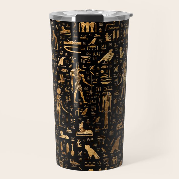 Ancient Egyptian Hieroglyphics Obsidian Copper Travel Mug Gallery Image 1