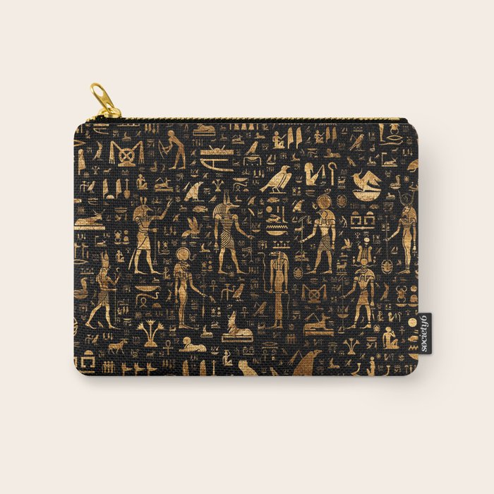 Ancient Egyptian Hieroglyphics Obsidian Copper Carry All Pouch Gallery Image 1