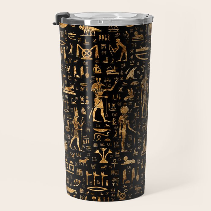 Ancient Egyptian Hieroglyphics Obsidian Copper Travel Mug Gallery Image 3