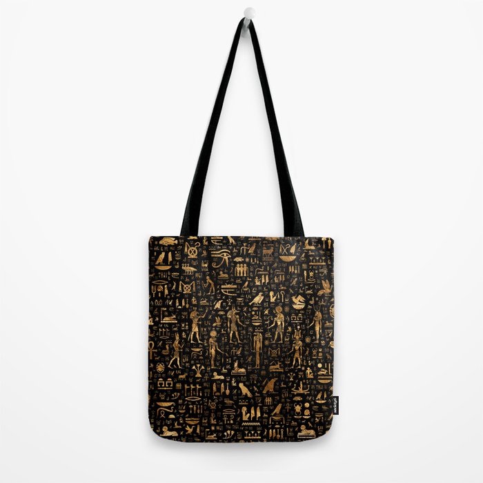 Ancient Egyptian Hieroglyphics Obsidian Copper Tote Bag Gallery Image 2