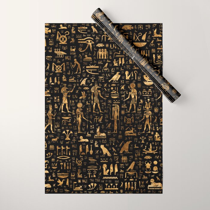 Ancient Egyptian Hieroglyphics Obsidian Copper Wrapping Paper Gallery Image 1