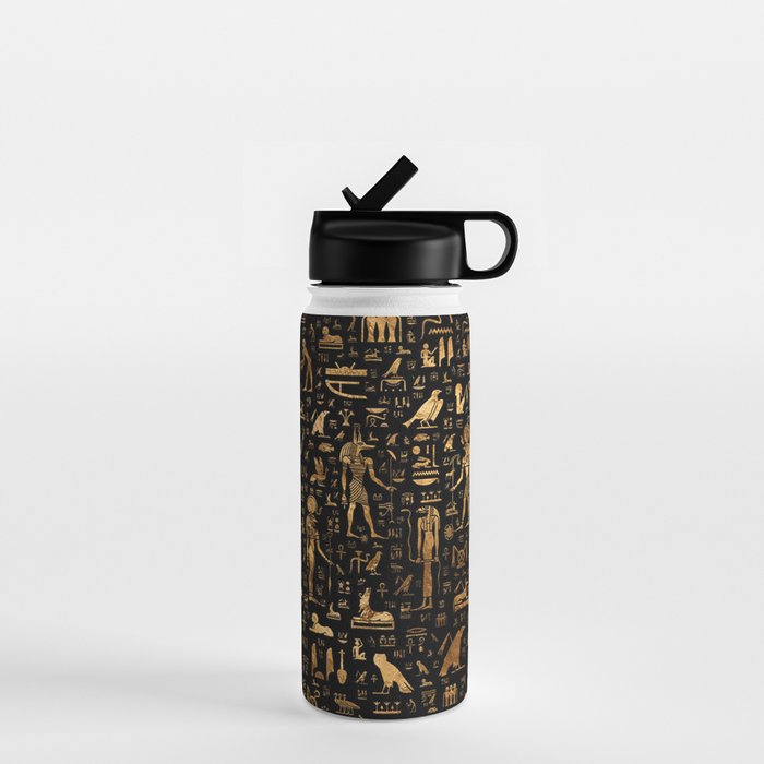 Ancient Egyptian Hieroglyphics Obsidian Copper Water Bottle Gallery Image 1