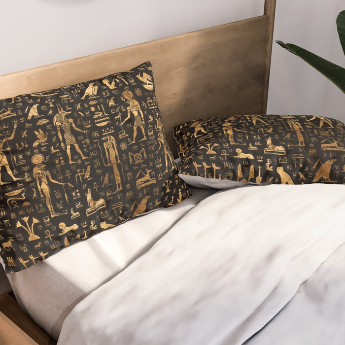 Ancient Egyptian Hieroglyphics Obsidian Copper Pillow Sham Gallery Image 2