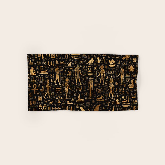 Ancient Egyptian Hieroglyphics Obsidian Copper Bath Towel Gallery Image 1