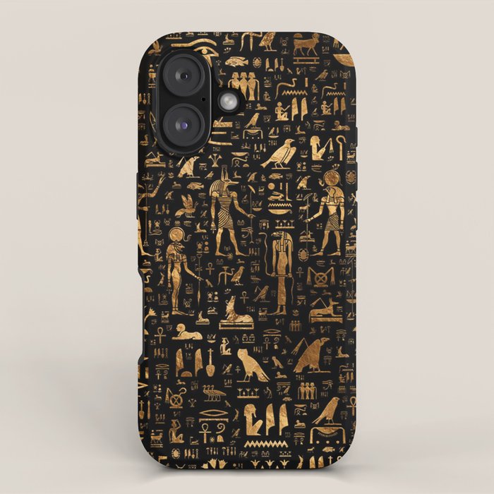 Ancient Egyptian Hieroglyphics Obsidian Copper iPhone Case Gallery Image 1