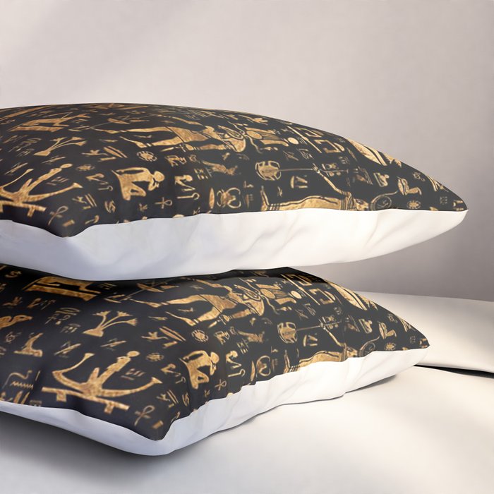 Ancient Egyptian Hieroglyphics Obsidian Copper Pillow Sham Gallery Image 3