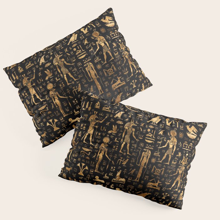 Ancient Egyptian Hieroglyphics Obsidian Copper Pillow Sham Gallery Image 3