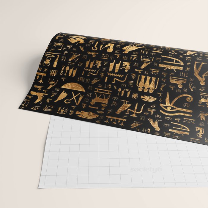 Ancient Egyptian Hieroglyphics Obsidian Copper Wrapping Paper Gallery Image 2