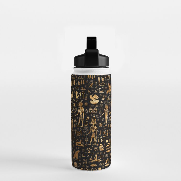 Ancient Egyptian Hieroglyphics Obsidian Copper Water Bottle Gallery Image 2