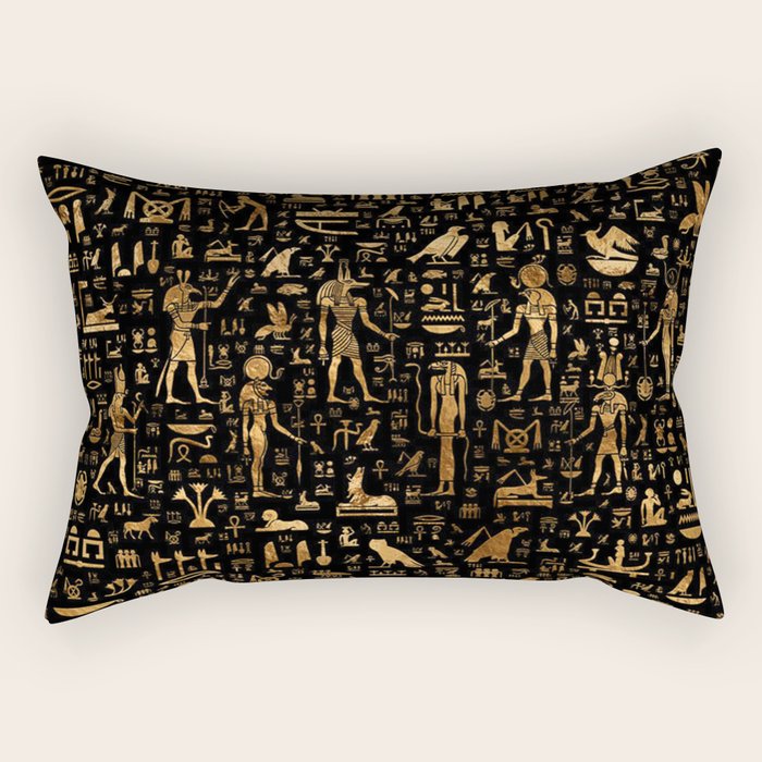 Ancient Egyptian Hieroglyphics Obsidian Copper Rectangular Pillow Gallery Image 1