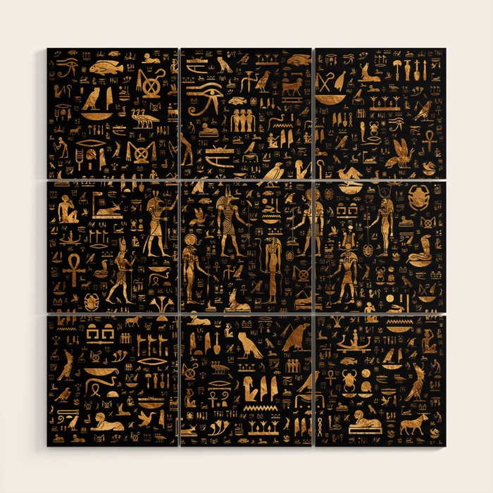 Ancient Egyptian Hieroglyphics Obsidian Copper Wood Wall Art Gallery Image 1