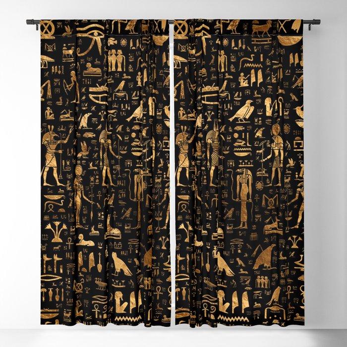 Ancient Egyptian Hieroglyphics Obsidian Copper Window Curtain Gallery Image 1