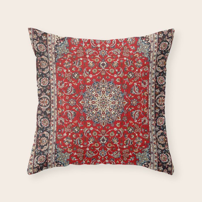 Fine Silk & Wool Isfahan Persian Rug Print Throw Pillow Gallery Image 1