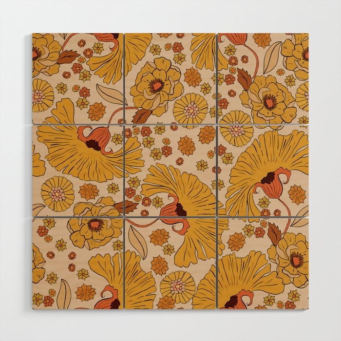 70s Floral Pattern Wood Wall Art Gallery Image 1