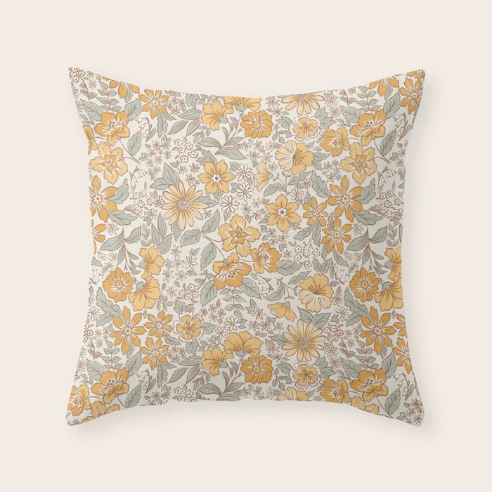 Posey - gold and sage Throw Pillow Gallery Image 6
