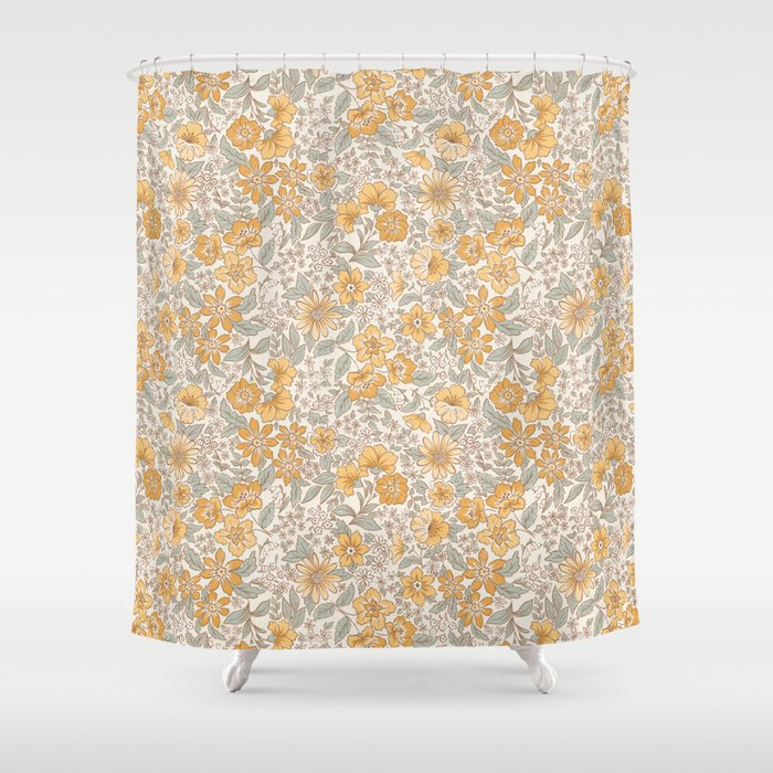 Posey - gold and sage Shower Curtain Gallery Image 1