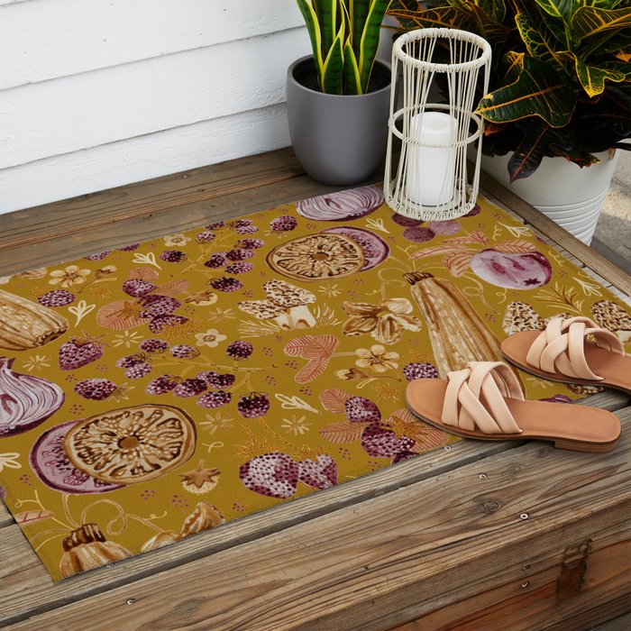 Garden Vegetables & Fresh Fruit in Harvest Yellow Outdoor Rug Gallery Image 2