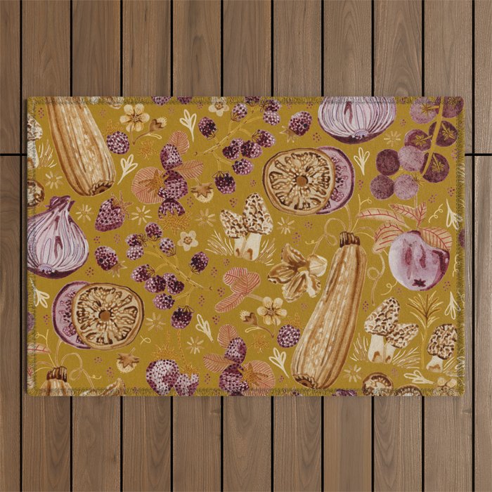 Garden Vegetables & Fresh Fruit in Harvest Yellow Outdoor Rug Gallery Image 1