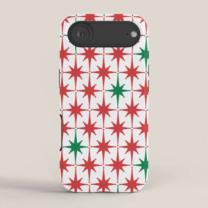 Atomic Age 1950s Retro Vintage Mid-Century Starburst Pattern in Christmas Red Green White iPhone Case Gallery Image 2