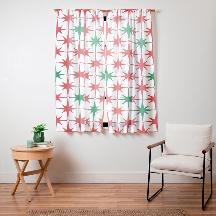 Atomic Age 1950s Retro Vintage Mid-Century Starburst Pattern in Christmas Red Green White Window Curtain Gallery Image 11