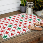 Atomic Age 1950s Retro Vintage Mid-Century Starburst Pattern in Christmas Red Green White Outdoor Rug Gallery Image 2