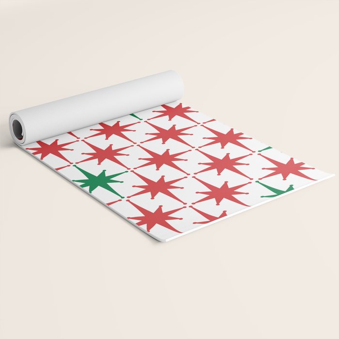 Atomic Age 1950s Retro Vintage Mid-Century Starburst Pattern in Christmas Red Green White Yoga Mat Gallery Image 2