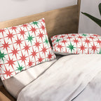 Atomic Age 1950s Retro Vintage Mid-Century Starburst Pattern in Christmas Red Green White Pillow Sham Gallery Image 2