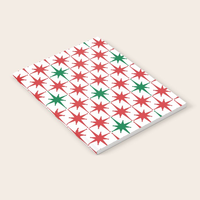 Atomic Age 1950s Retro Vintage Mid-Century Starburst Pattern in Christmas Red Green White Notebook Gallery Image 2