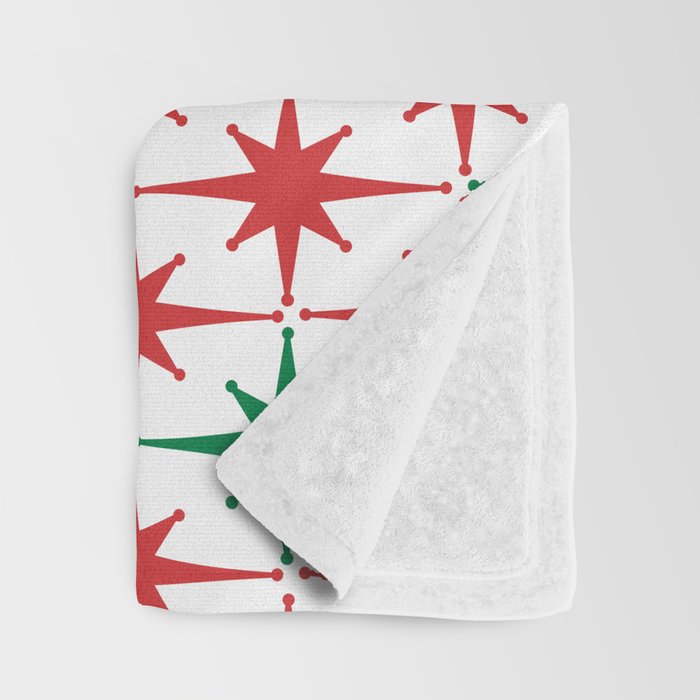 Atomic Age 1950s Retro Vintage Mid-Century Starburst Pattern in Christmas Red Green White Throw Blanket Gallery Image 3