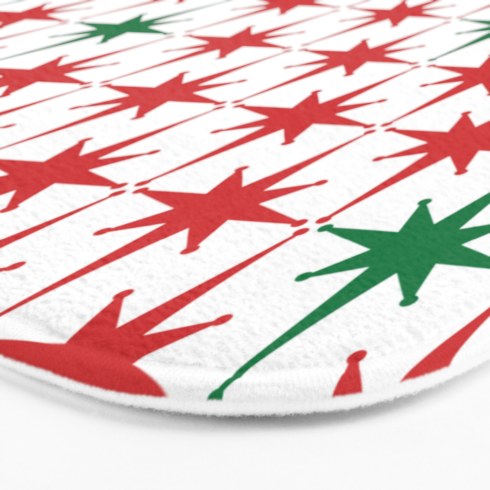 Atomic Age 1950s Retro Vintage Mid-Century Starburst Pattern in Christmas Red Green White Bath Mat Gallery Image 3