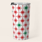 Atomic Age 1950s Retro Vintage Mid-Century Starburst Pattern in Christmas Red Green White Travel Mug Gallery Image 3