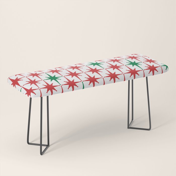 Atomic Age 1950s Retro Vintage Mid-Century Starburst Pattern in Christmas Red Green White Bench Gallery Image 1