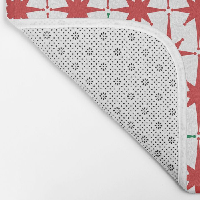 Atomic Age 1950s Retro Vintage Mid-Century Starburst Pattern in Christmas Red Green White Bath Mat Gallery Image 2