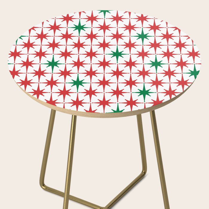 Atomic Age 1950s Retro Vintage Mid-Century Starburst Pattern in Christmas Red Green White Side Table Gallery Image 2