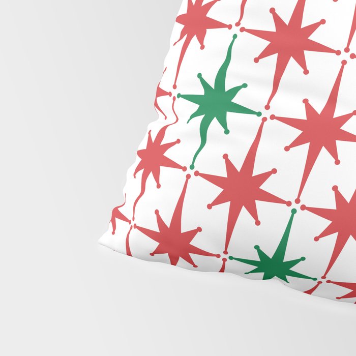 Atomic Age 1950s Retro Vintage Mid-Century Starburst Pattern in Christmas Red Green White Pillow Sham Gallery Image 4