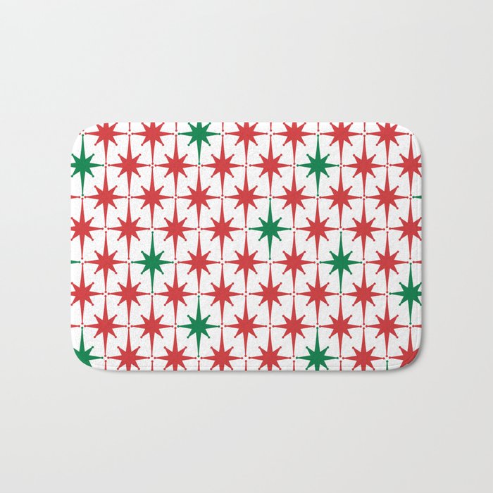 Atomic Age 1950s Retro Vintage Mid-Century Starburst Pattern in Christmas Red Green White Bath Mat Gallery Image 1