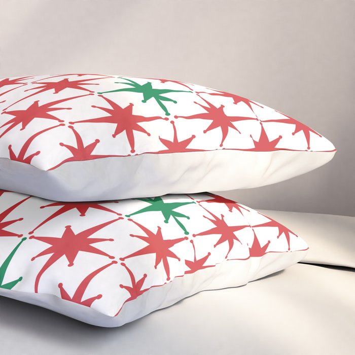 Atomic Age 1950s Retro Vintage Mid-Century Starburst Pattern in Christmas Red Green White Pillow Sham Gallery Image 3