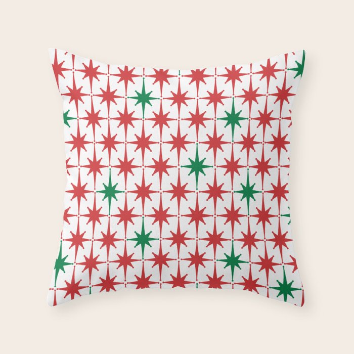 Atomic Age 1950s Retro Vintage Mid-Century Starburst Pattern in Christmas Red Green White Throw Pillow Gallery Image 6