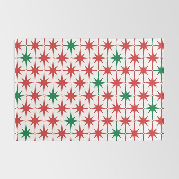Atomic Age 1950s Retro Vintage Mid-Century Starburst Pattern in Christmas Red Green White Rug Gallery Image 2