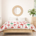 Atomic Age 1950s Retro Vintage Mid-Century Starburst Pattern in Christmas Red Green White Duvet Cover Gallery Image 3
