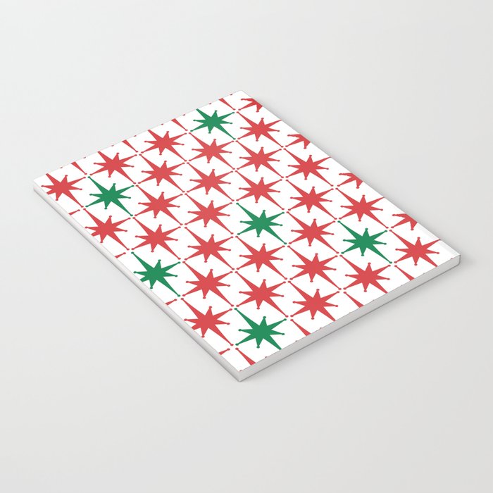 Atomic Age 1950s Retro Vintage Mid-Century Starburst Pattern in Christmas Red Green White Notebook Gallery Image 3