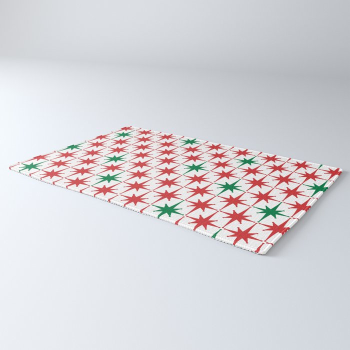 Atomic Age 1950s Retro Vintage Mid-Century Starburst Pattern in Christmas Red Green White Rug Gallery Image 3