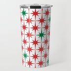 Atomic Age 1950s Retro Vintage Mid-Century Starburst Pattern in Christmas Red Green White Travel Mug Gallery Image 1