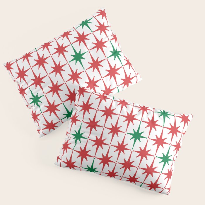 Atomic Age 1950s Retro Vintage Mid-Century Starburst Pattern in Christmas Red Green White Pillow Sham Gallery Image 1