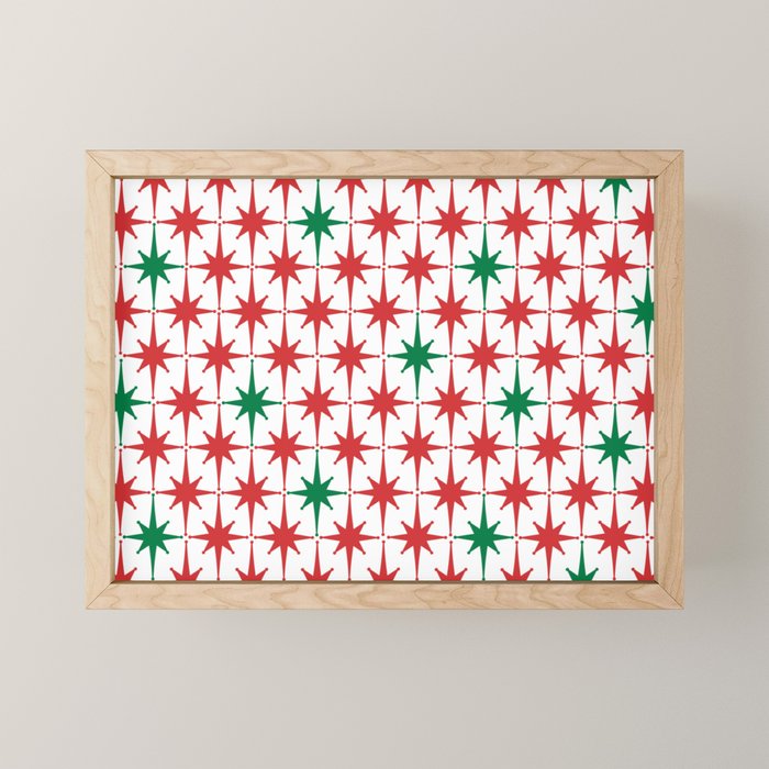 Atomic Age 1950s Retro Vintage Mid-Century Starburst Pattern in Christmas Red Green White Mini Art Print Gallery Image 1
