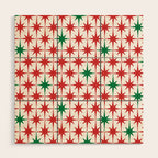 Atomic Age 1950s Retro Vintage Mid-Century Starburst Pattern in Christmas Red Green White Wood Wall Art Gallery Image 1