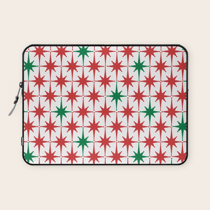 Atomic Age 1950s Retro Vintage Mid-Century Starburst Pattern in Christmas Red Green White Laptop Sleeve Gallery Image 1